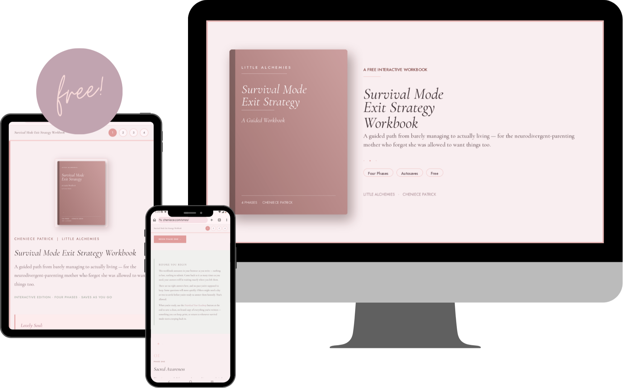 The Survival Mode Exit Strategy digital workbook, shown open on a tablet